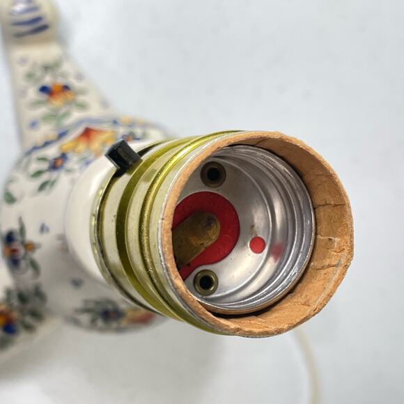 Vintage French Floral Painted Table Lamp R Delarue Cottage Prairie Boho Country - Picture 10 of 12